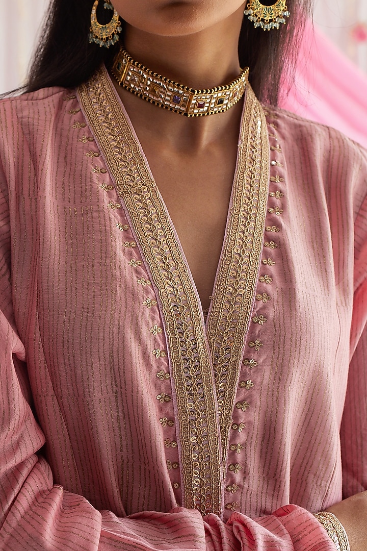 Gulab Pink Hand Block Printed Kurta Set by Shorshe Clothing at Pernia's Pop Up Shop