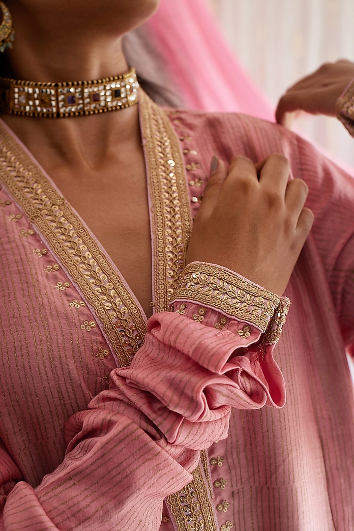 Gulab Pink Hand Block Printed Kurta Set by Shorshe Clothing at Pernia's Pop Up Shop