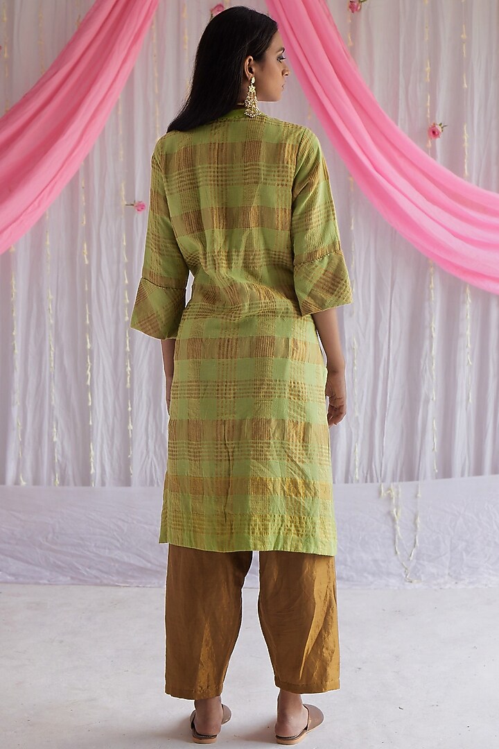 Citrus Green Embroidered Kurta Set by Shorshe Clothing at Pernia's Pop Up Shop