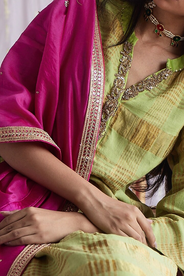 Citrus Green Embroidered Kurta Set by Shorshe Clothing at Pernia's Pop Up Shop