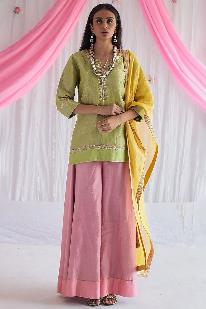 Gulab Pink Chanderi Gharara Set by Shorshe Clothing