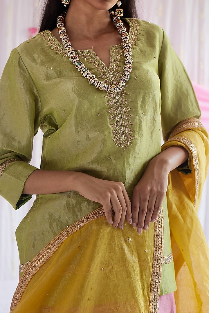 Gulab Pink Chanderi Gharara Set by Shorshe Clothing at Pernia's Pop Up Shop