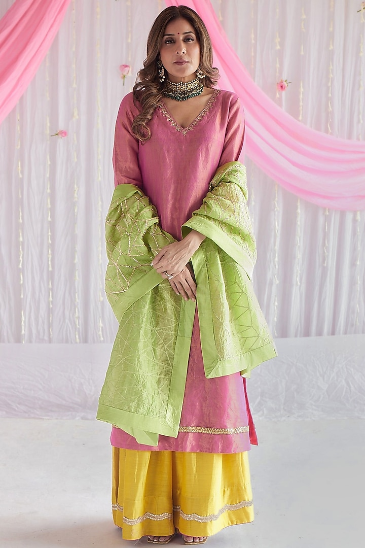 Marigold Yellow Chanderi Sharara Set by Shorshe Clothing