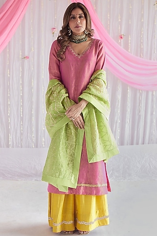 Marigold Yellow Chanderi Sharara Set by Shorshe Clothing
