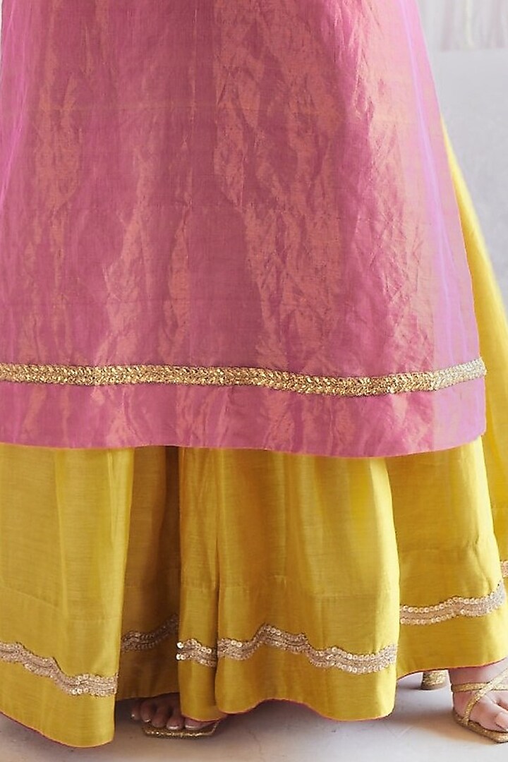 Marigold Yellow Chanderi Party Wear Sharara Set by Shorshe Clothing at Pernia's Pop Up Shop