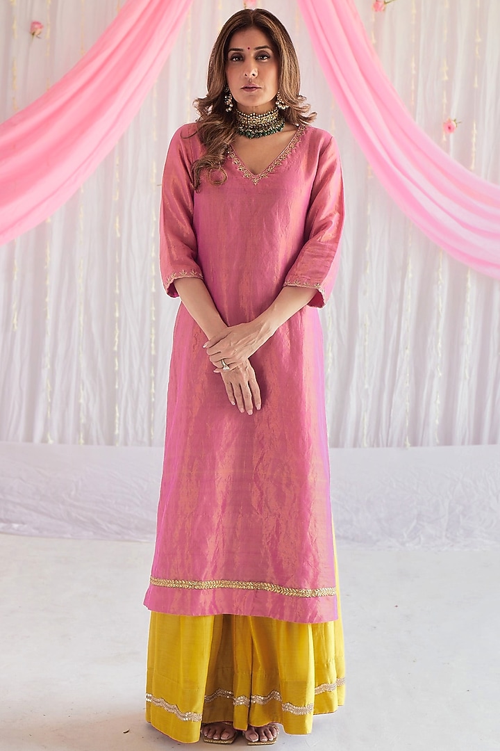 Marigold Yellow Chanderi Party Wear Sharara Set by Shorshe Clothing at Pernia's Pop Up Shop
