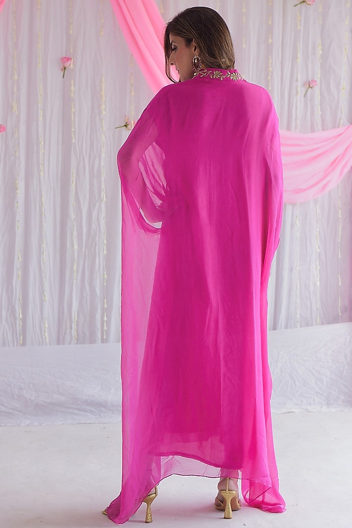 Fuchsia Pink Embroidered Kaftan by Shorshe Clothing at Pernia's Pop Up Shop
