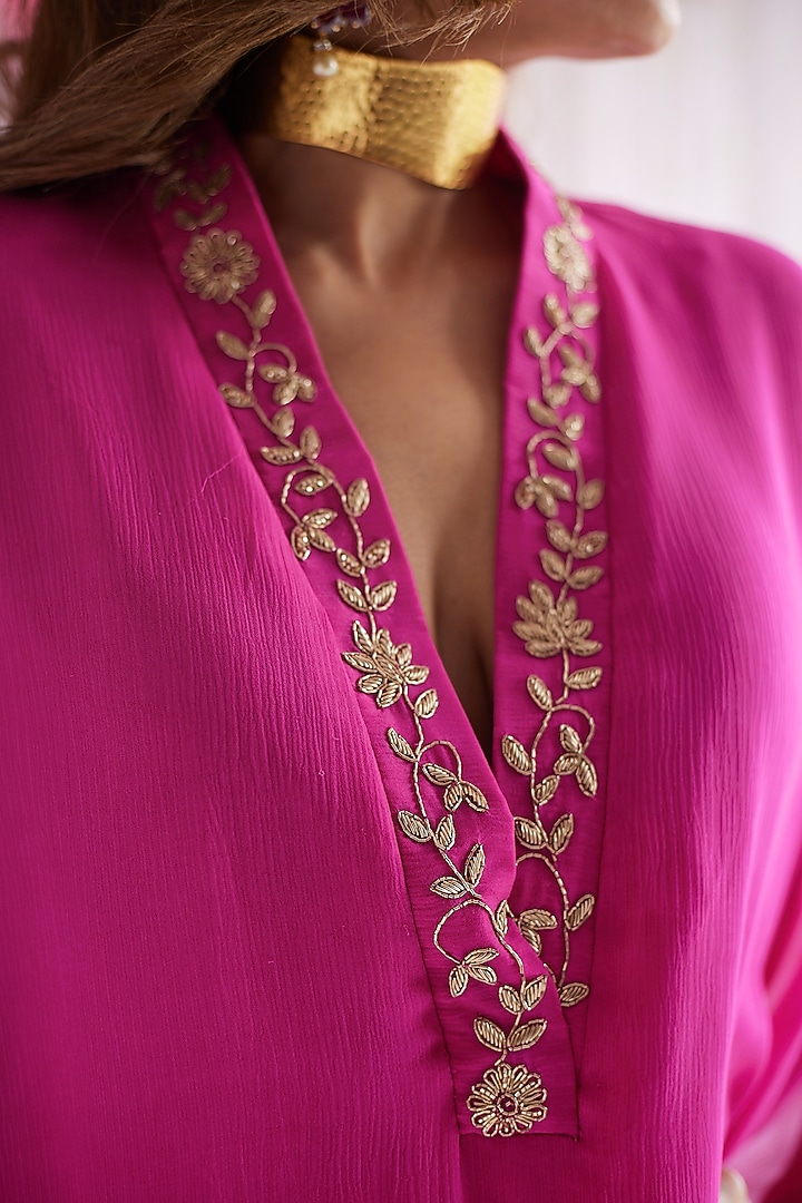 Fuchsia Pink Embroidered Kaftan by Shorshe Clothing at Pernia's Pop Up Shop