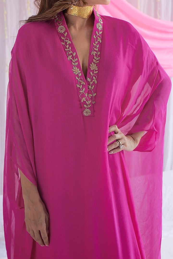 Fuchsia Pink Embroidered Kaftan by Shorshe Clothing at Pernia's Pop Up Shop