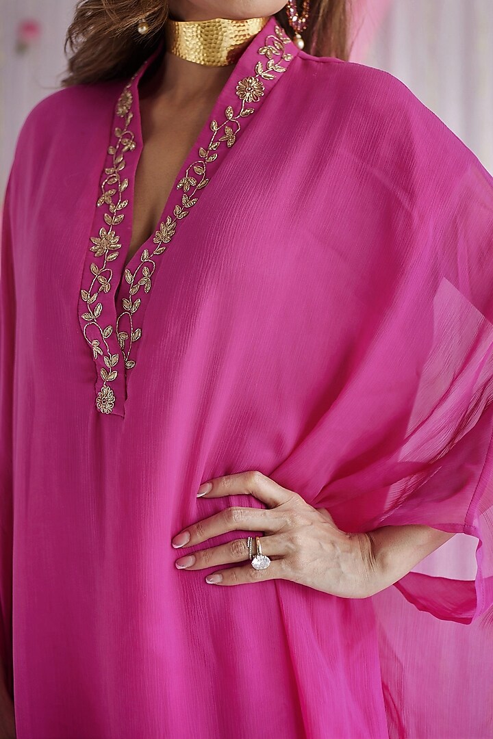 Fuchsia Pink Embroidered Kaftan by Shorshe Clothing at Pernia's Pop Up Shop
