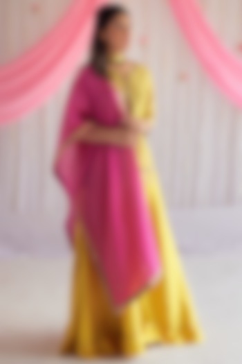 Marigold Yellow Chanderi Gharara Set by Shorshe Clothing at Pernia's Pop Up Shop