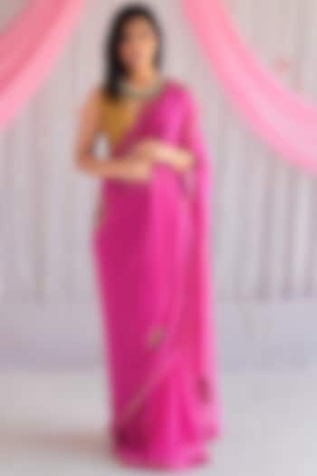 Fuchsia Pink Hand Embroidered Saree by Shorshe Clothing