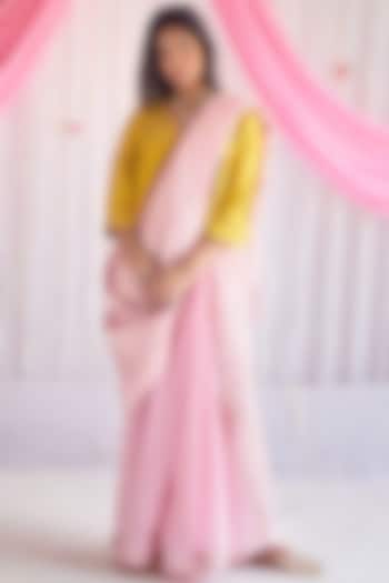 Baby Pink Raw Silk & Chanderi Saree by Shorshe Clothing