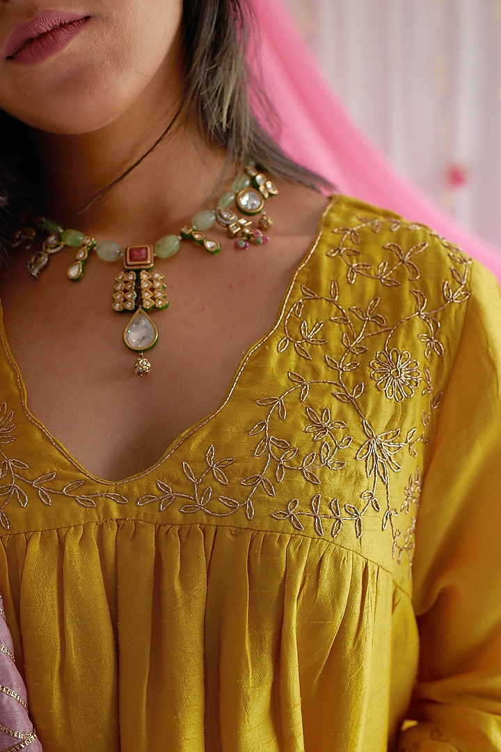 Baby Pink Raw Silk & Chanderi Party Wear Saree by Shorshe Clothing at Pernia's Pop Up Shop