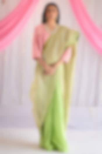 Citrus Green Gota Net & Chanderi Saree by Shorshe Clothing