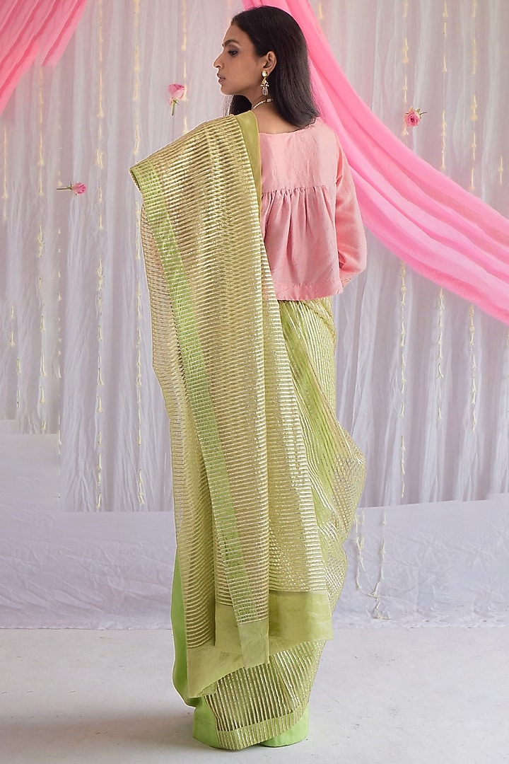 Citrus Green Gota Net & Chanderi Party Wear Saree by Shorshe Clothing at Pernia's Pop Up Shop