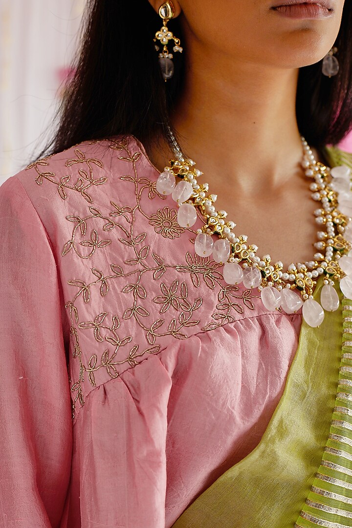 Citrus Green Gota Net & Chanderi Party Wear Saree by Shorshe Clothing at Pernia's Pop Up Shop