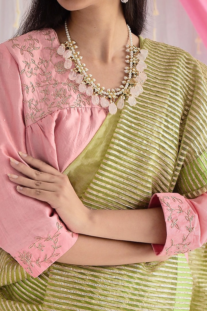 Citrus Green Gota Net & Chanderi Party Wear Saree by Shorshe Clothing at Pernia's Pop Up Shop