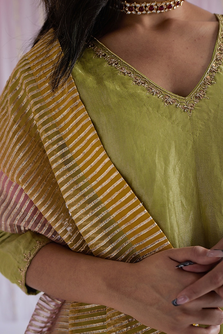 Pink & Yellow Gota Net Dupatta by Shorshe Clothing at Pernia's Pop Up Shop