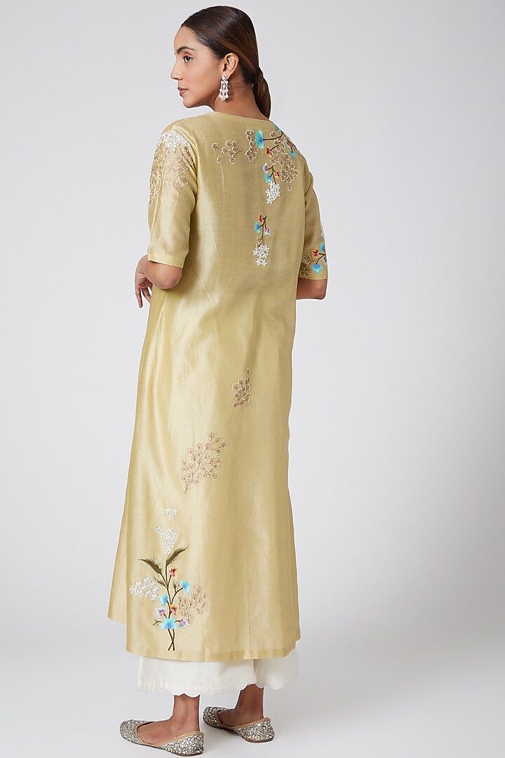 Beige & White Embroidered Kurta Set by Samant Chauhan at Pernia's Pop Up Shop