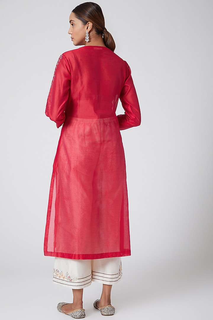 Fuchsia & White Embroidered Kurta Set by Samant Chauhan at Pernia's Pop Up Shop