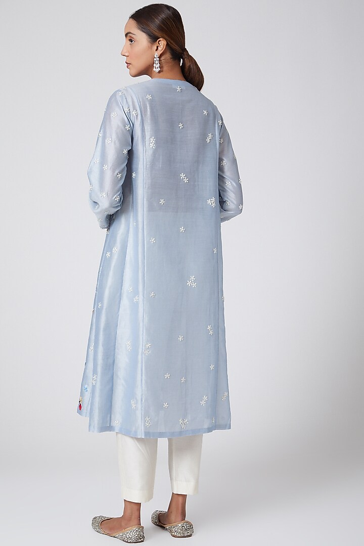 Sky Blue & White Embroidered Kurta Set by Samant Chauhan at Pernia's Pop Up Shop