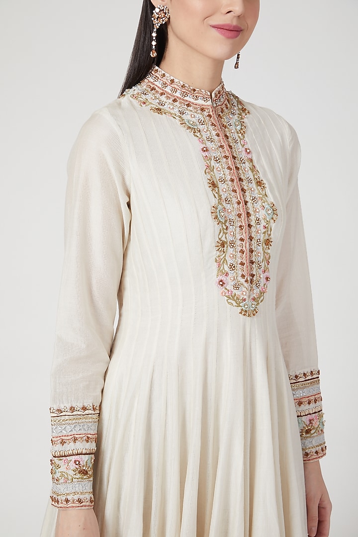 Ivory Embroidered Wedding Anarkali by Samant Chauhan at Pernia's Pop Up Shop