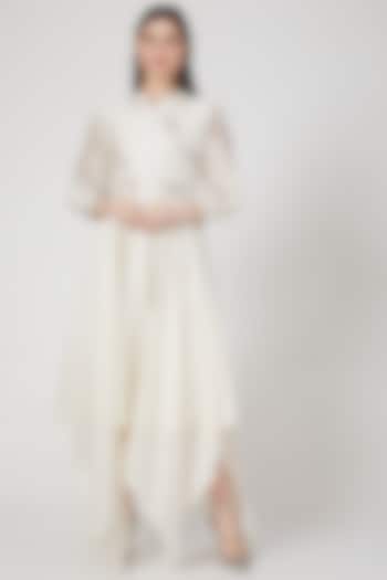 Ivory Embroidered High-Low Anarkali  by Samant Chauhan