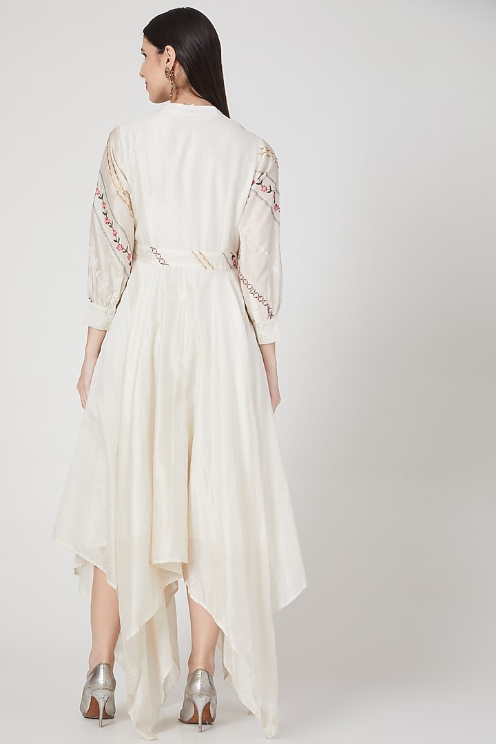 Ivory Embroidered High-Low Party Wear Anarkali by Samant Chauhan at Pernia's Pop Up Shop