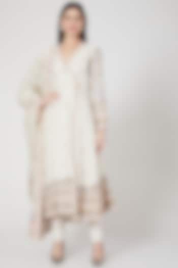 Ivory Embroidered Overlapped Jacket Set by Samant Chauhan