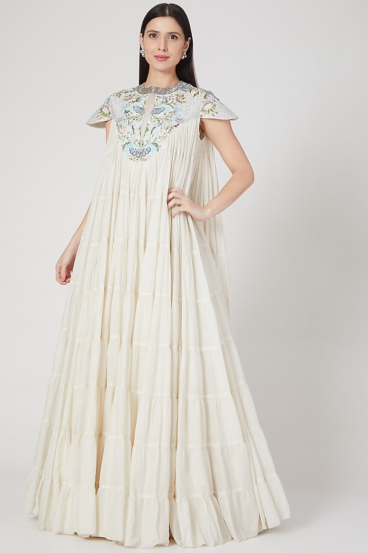 Ivory Embroidered Tiered Dress by Samant Chauhan