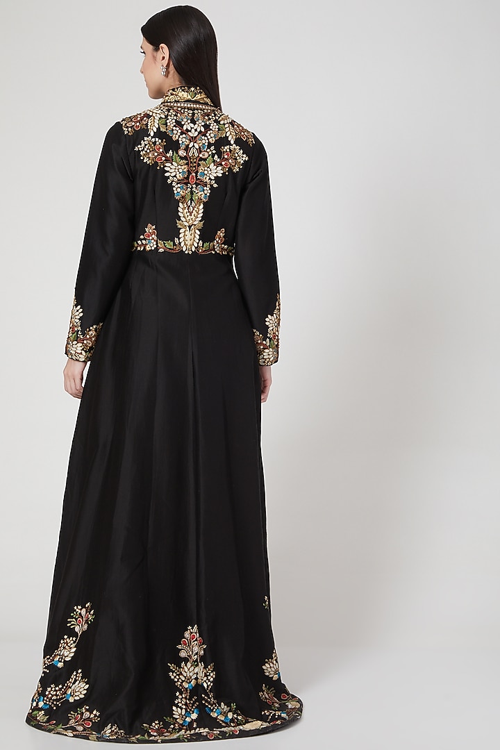 Black Embroidered Long Jacket by Samant Chauhan at Pernia's Pop Up Shop