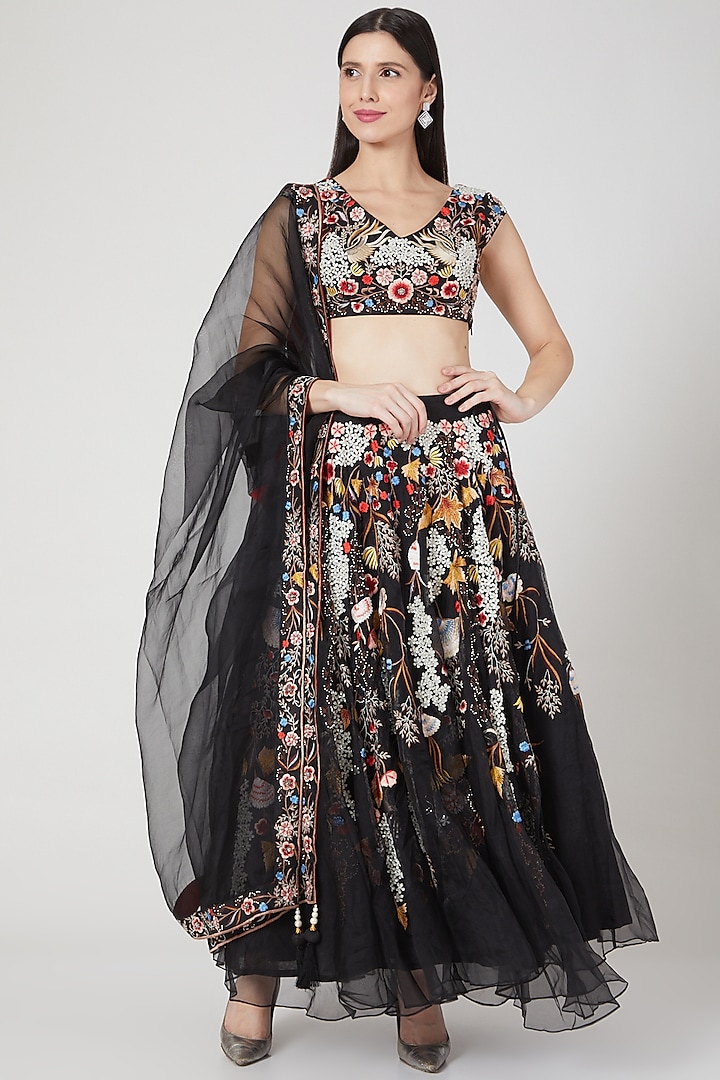 Black Embroidered Lehenga Set by Samant Chauhan