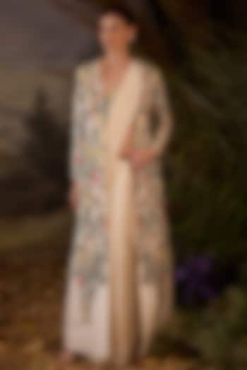 Off-White Cotton Silk Embellished Jacket Reception Saree Set by Samant Chauhan at Pernia's Pop Up Shop