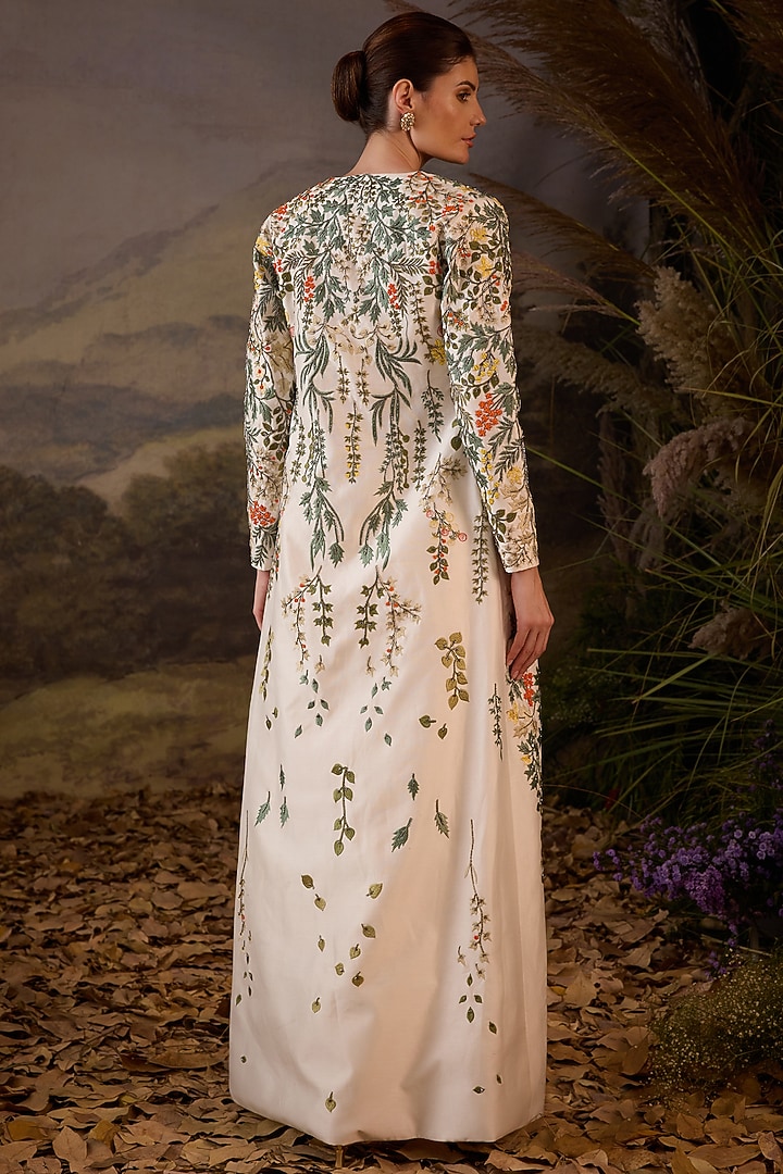 Off-White Cotton Silk Embellished Jacket Reception Saree Set by Samant Chauhan at Pernia's Pop Up Shop