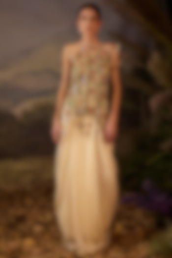 Ivory Cotton Silk Draped Dhoti Skirt Set by Samant Chauhan at Pernia's Pop Up Shop