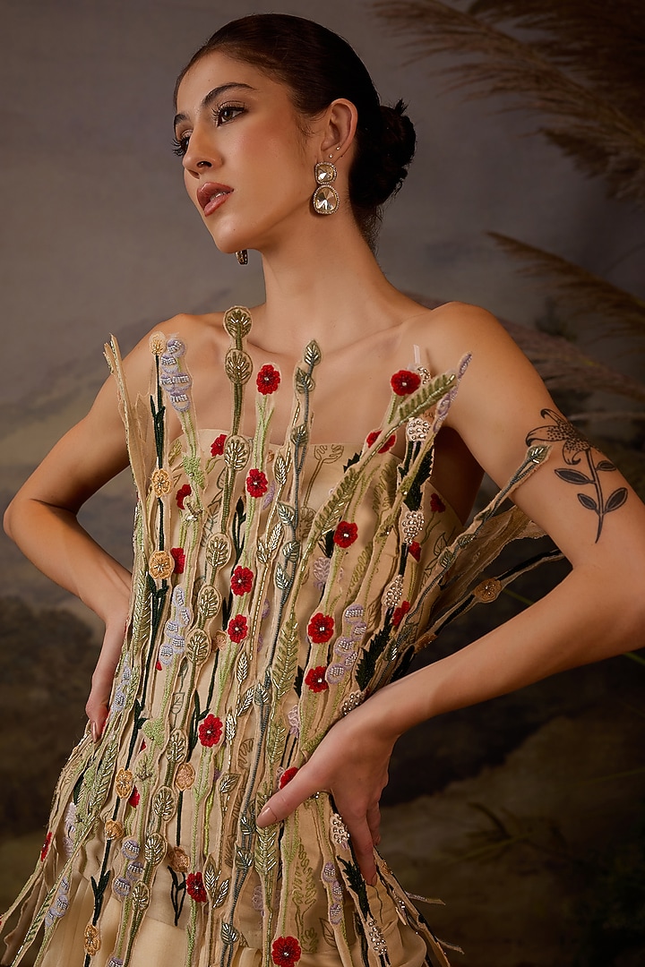 Ivory Cotton Silk Draped Dhoti Skirt Set by Samant Chauhan at Pernia's Pop Up Shop