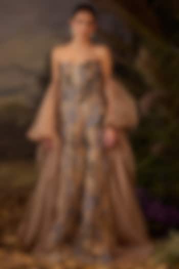 Grey Cotton Silk Floral Embroidered Engagement Gown by Samant Chauhan at Pernia's Pop Up Shop