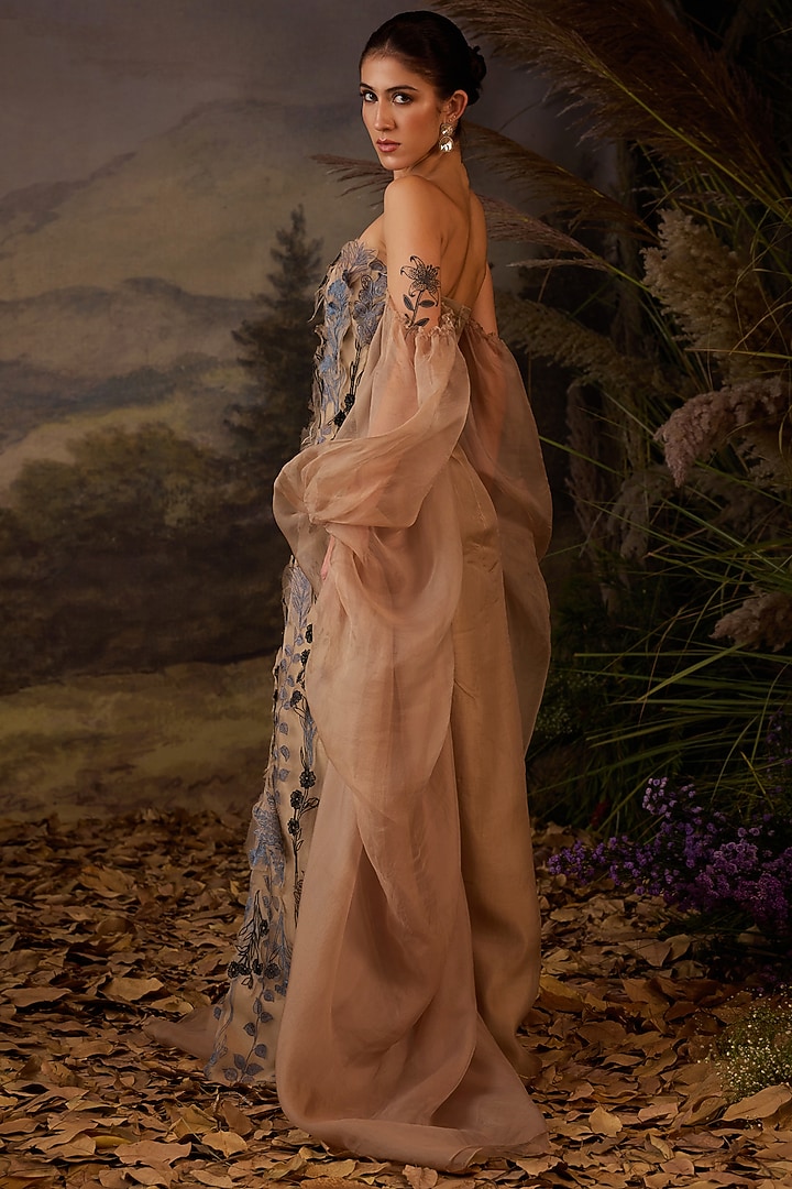 Grey Cotton Silk Floral Embroidered Engagement Gown by Samant Chauhan at Pernia's Pop Up Shop