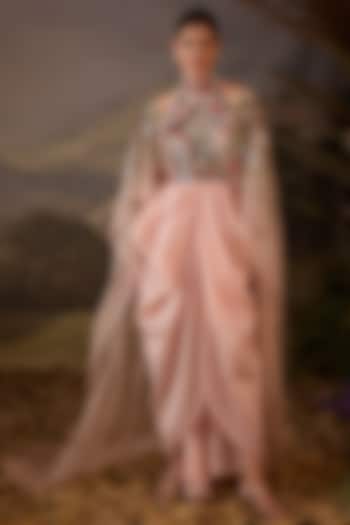 Blush Pink Cotton Silk Floral Embroidered Engagement Gown by Samant Chauhan at Pernia's Pop Up Shop