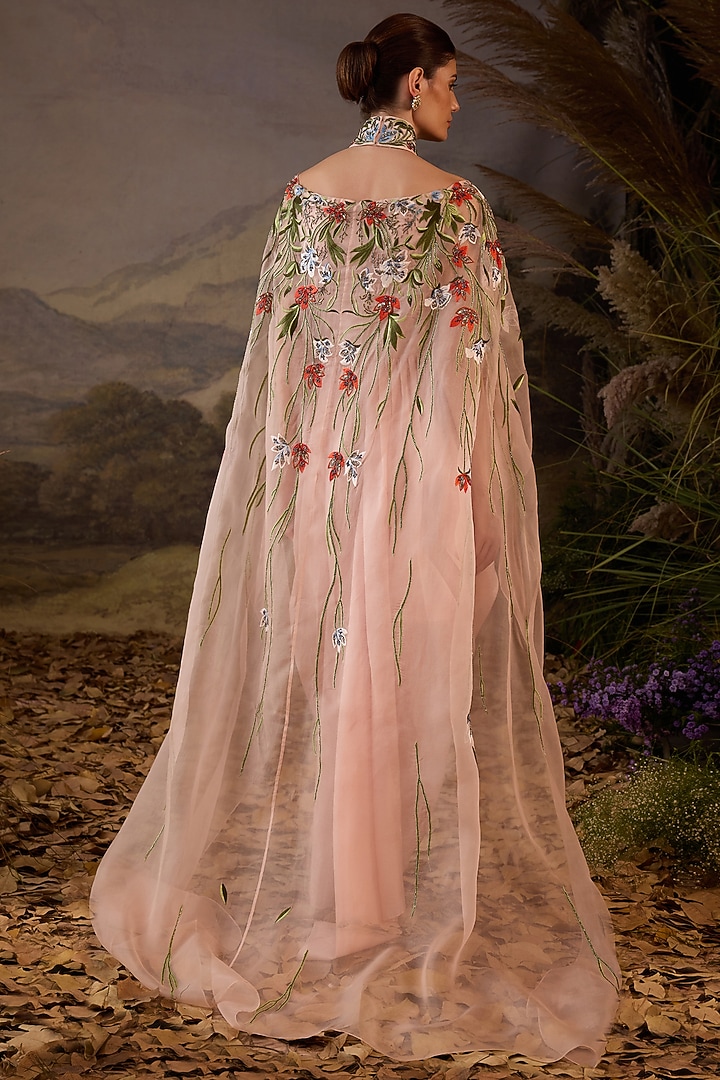 Blush Pink Cotton Silk Floral Embroidered Engagement Gown by Samant Chauhan at Pernia's Pop Up Shop