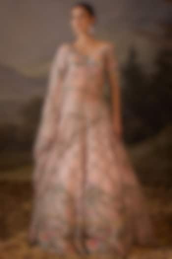 Pastel Pink Cotton Silk Floral Embroidered Bridal Lehenga Set by Samant Chauhan at Pernia's Pop Up Shop