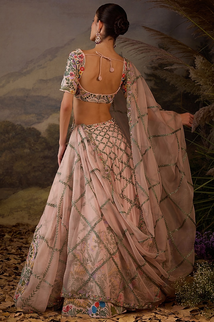 Pastel Pink Cotton Silk Floral Embroidered Bridal Lehenga Set by Samant Chauhan at Pernia's Pop Up Shop