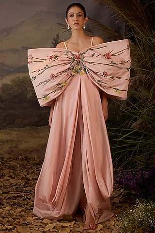 Blush Pink Cotton Silk Embroidered Gown by Samant Chauhan
