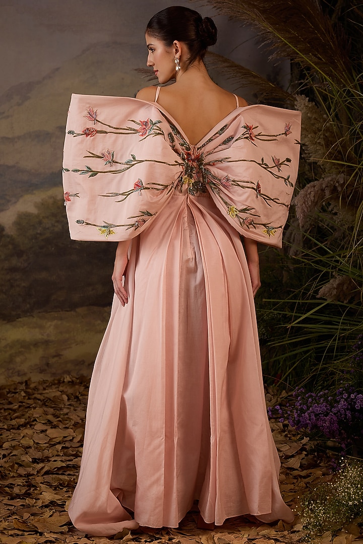 Blush Pink Cotton Silk Embroidered Engagement Gown by Samant Chauhan at Pernia's Pop Up Shop
