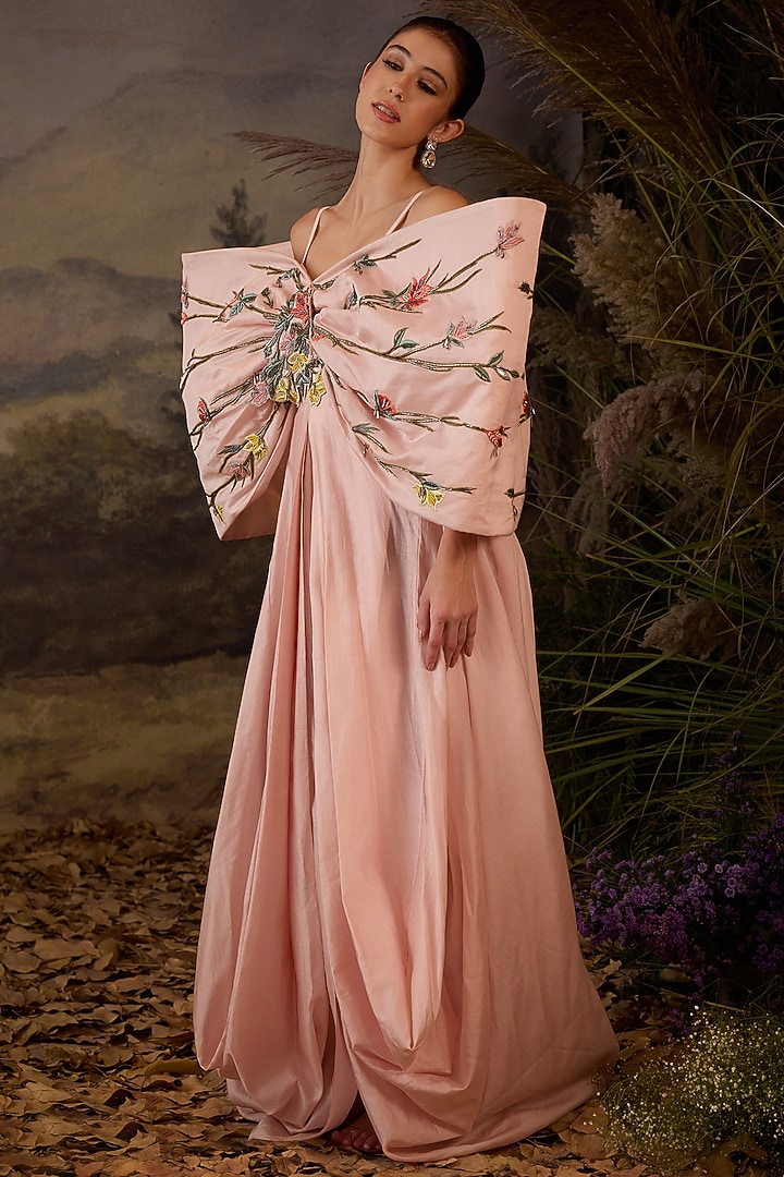 Blush Pink Cotton Silk Embroidered Engagement Gown by Samant Chauhan at Pernia's Pop Up Shop