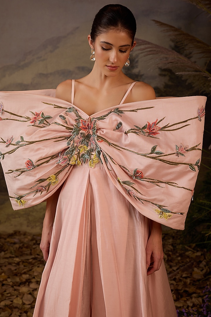 Blush Pink Cotton Silk Embroidered Engagement Gown by Samant Chauhan at Pernia's Pop Up Shop
