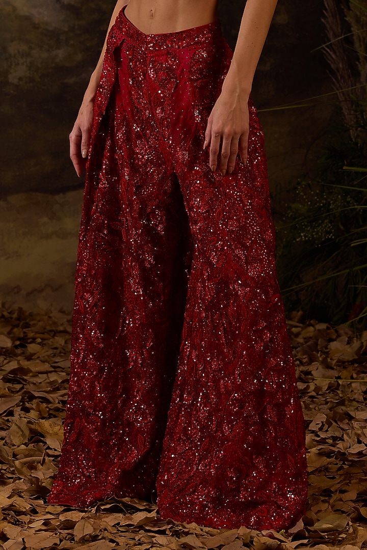Red Organza Silk Jacket Set by Samant Chauhan at Pernia's Pop Up Shop