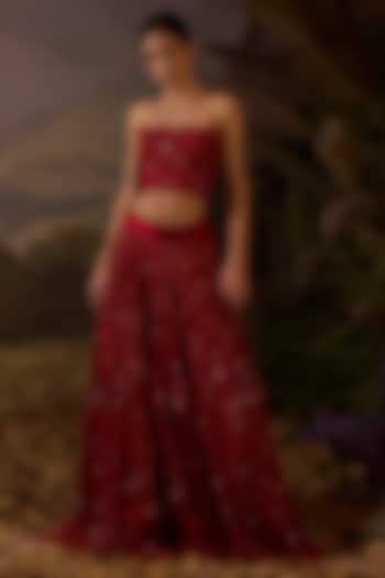 Red Organza Silk Zardosi Embroidered Skirt Set by Samant Chauhan at Pernia's Pop Up Shop
