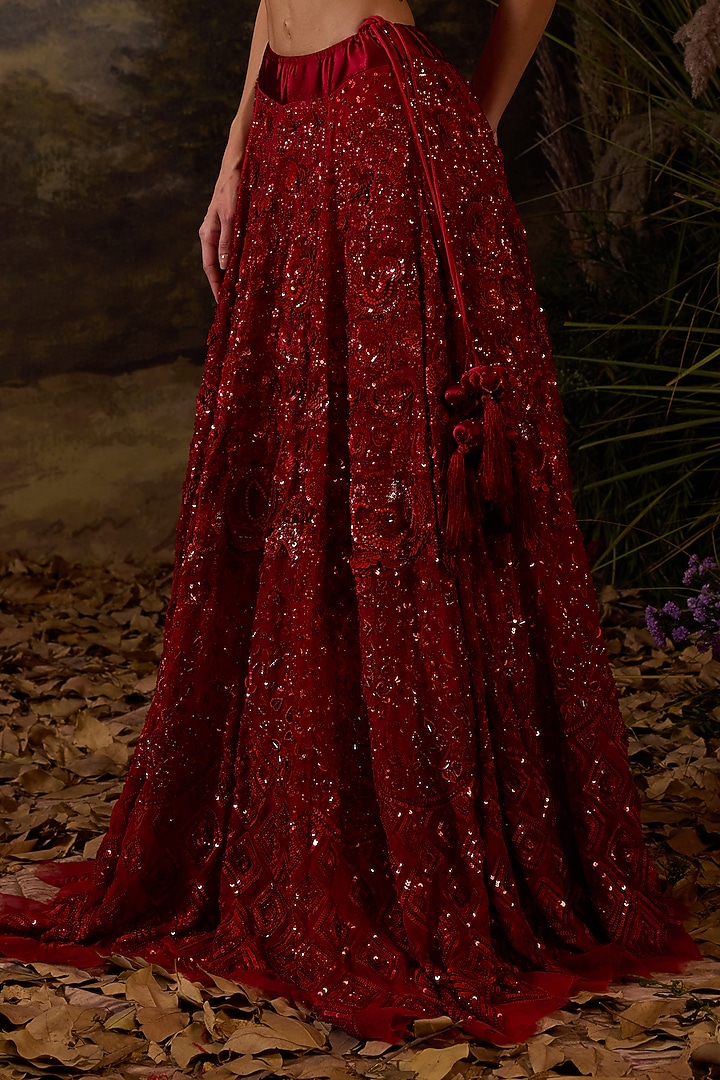 Red Organza Silk Zardosi Embroidered Skirt Set by Samant Chauhan at Pernia's Pop Up Shop